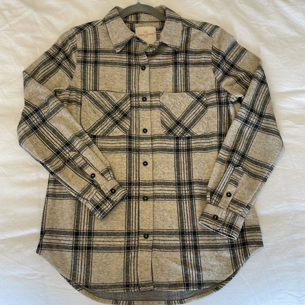 Oatmeal and black plaid button down